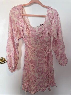 BCBGeneration Pink Toile Ruffle Wrap-Style Dress